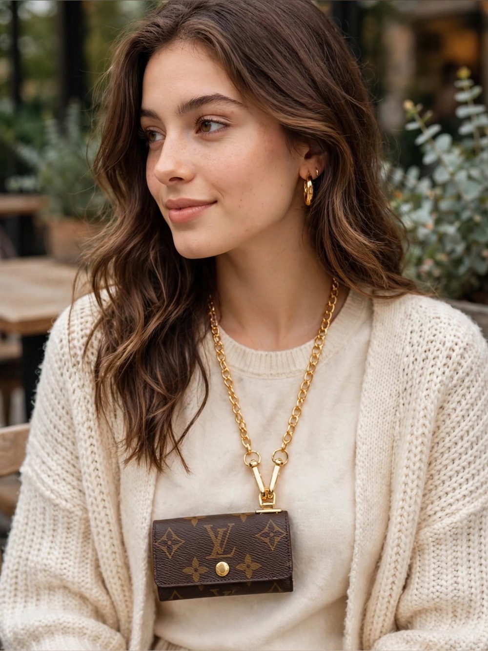 Louis Vuitton vintage monogram key case card holder necklace converted